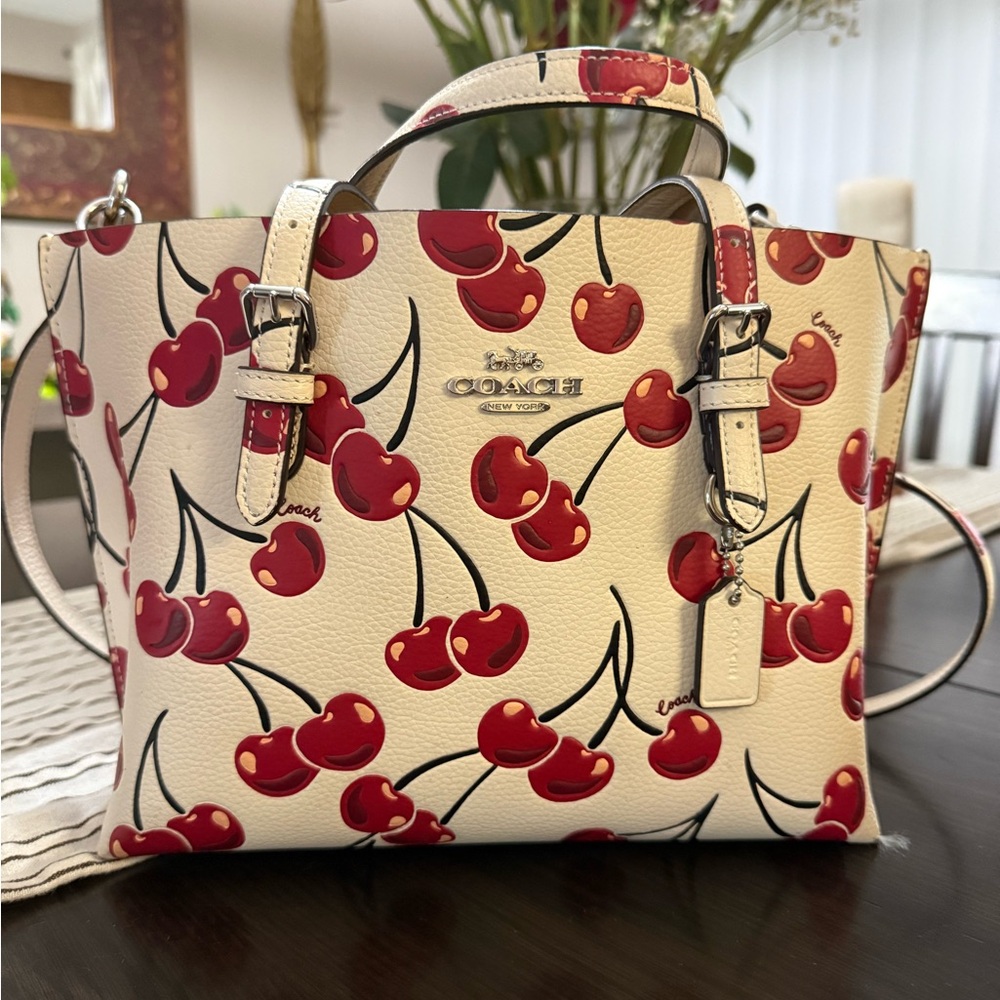 Coach Cream Leather Satchel with Red Cherry Motif